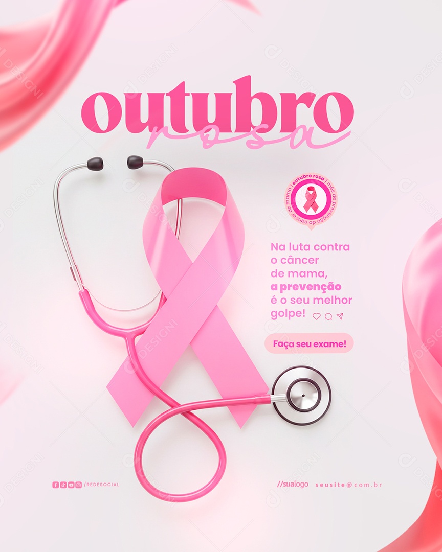 Outubro Rosa Mês de Prevenção Social Media PSD Editável