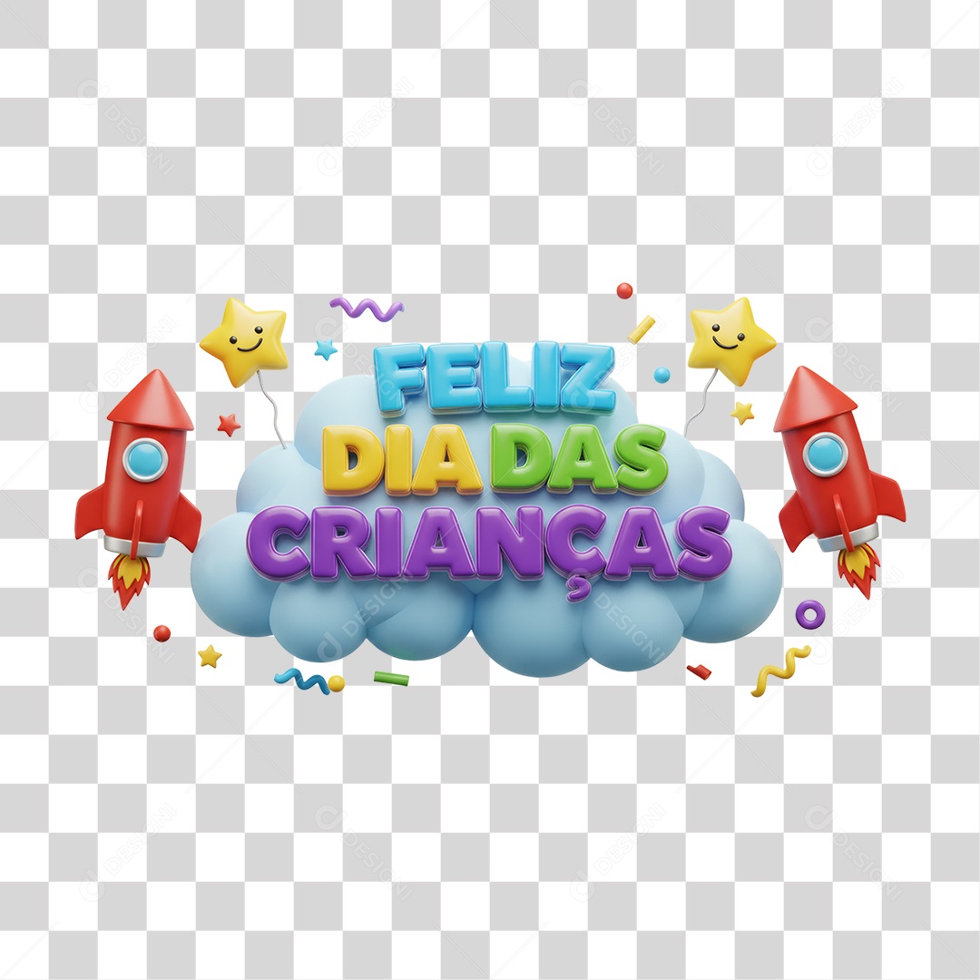 Selo 3D Feliz Dia das Crianças PNG Transparente