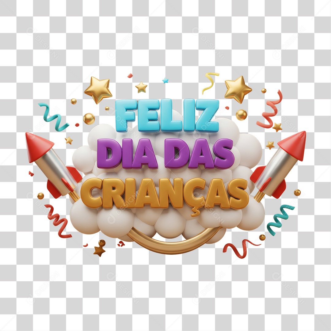 Selo 3D Feliz Dia das Crianças PNG Transparente