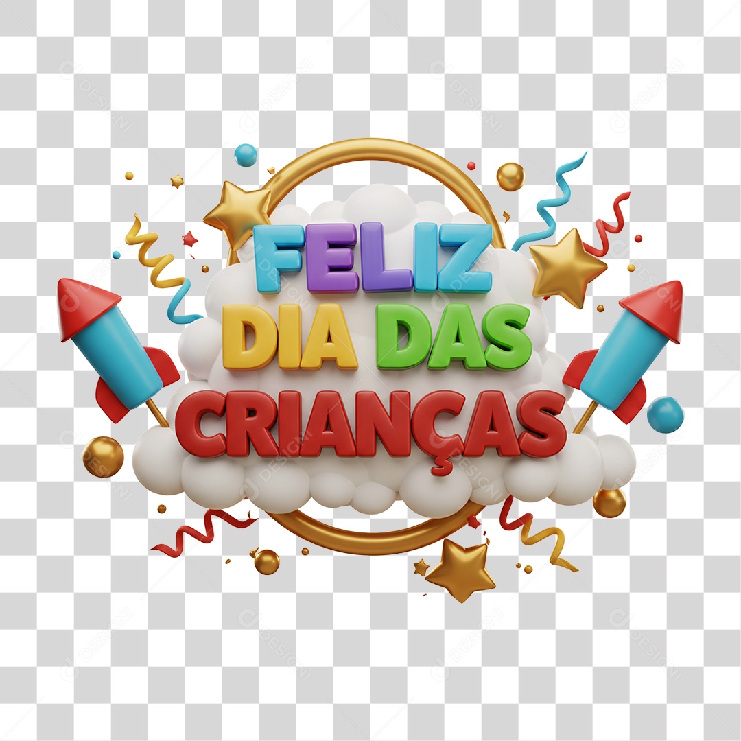 Selo 3D Feliz Dia das Crianças PNG Transparente