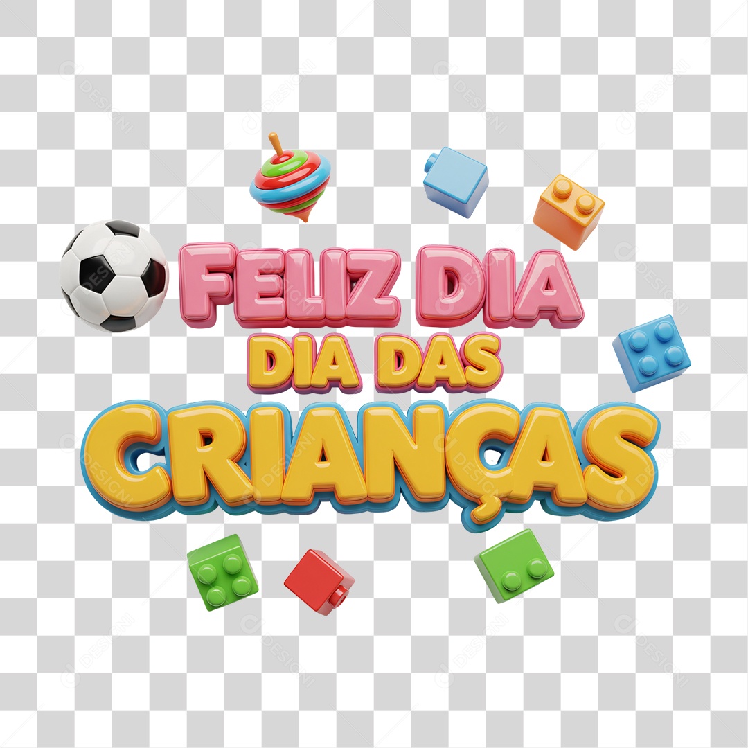 Selo 3D Feliz Dia das Crianças PNG Transparente