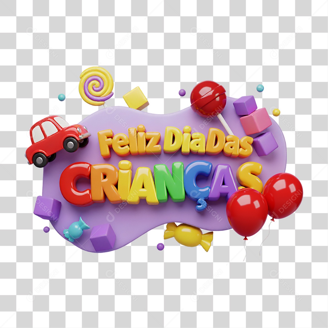 Selo 3D Feliz Dia das Crianças PNG Transparente