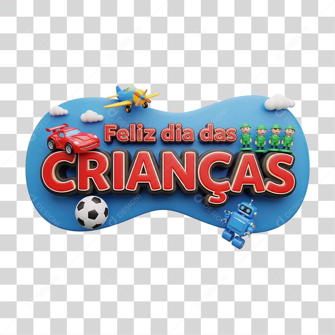 Selo 3D Feliz Dia das Crianças PNG Transparente