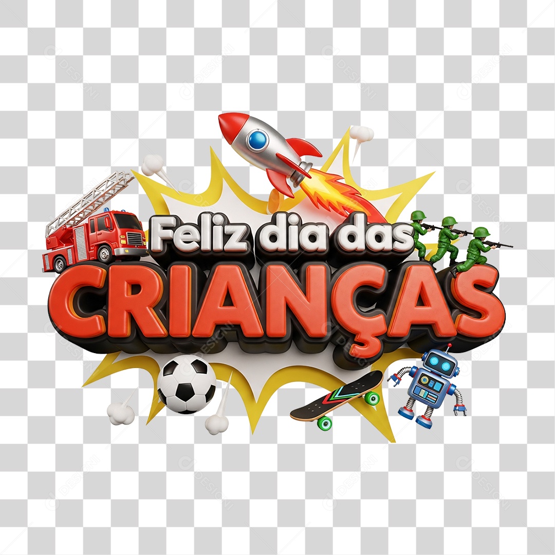 Selo 3D Feliz Dia das Crianças PNG Transparente