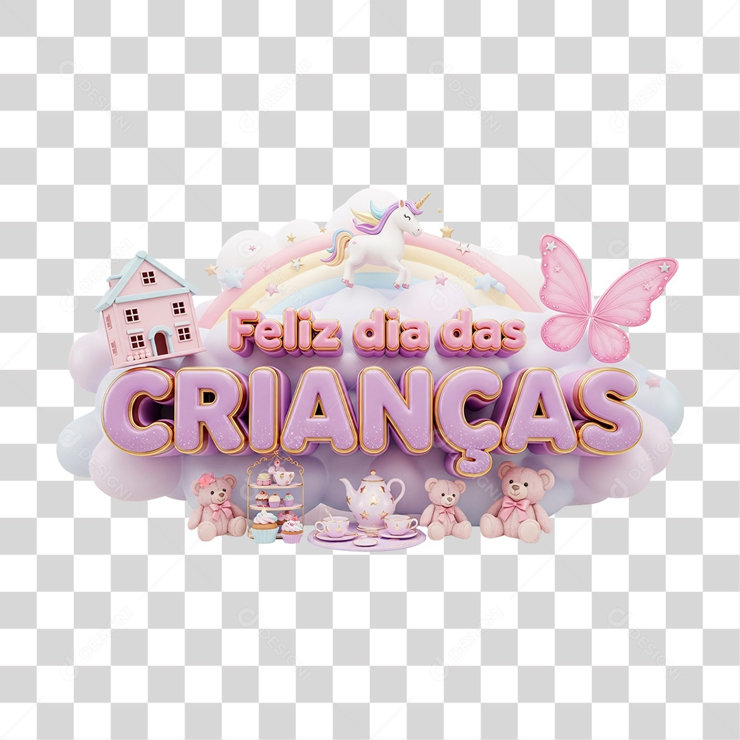Selo 3D Feliz Dia das Crianças PNG Transparente