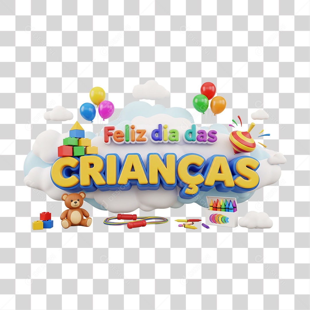 Selo 3D Feliz Dia das Crianças PNG Transparente