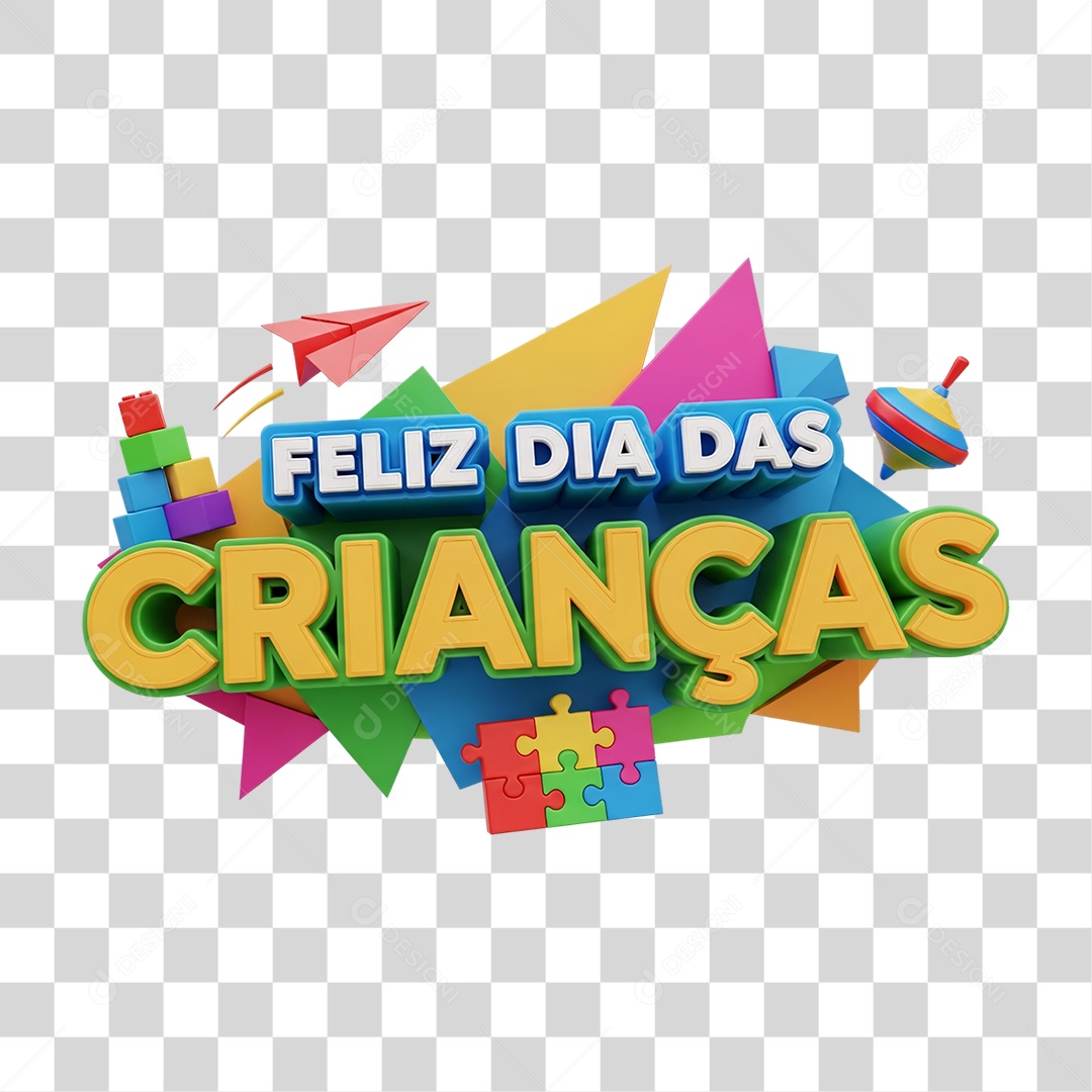 Selo 3D Feliz Dia das Crianças PNG Transparente