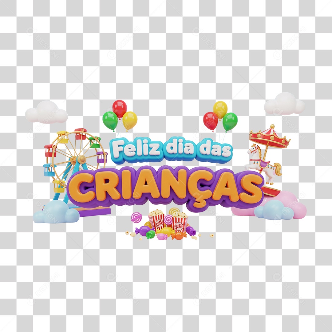 Selo 3D Feliz Dia das Crianças PNG Transparente