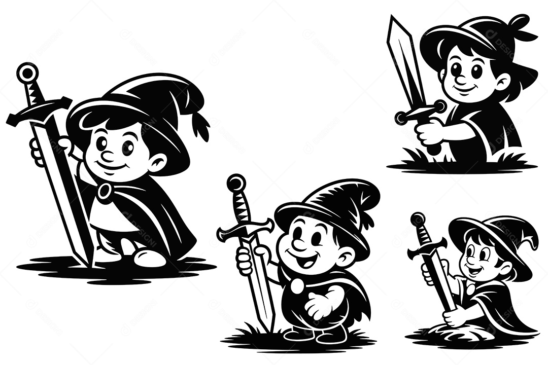 Personagens Infantis com Tema de Fantasia Ilustração Vetor EPS + AI Editável