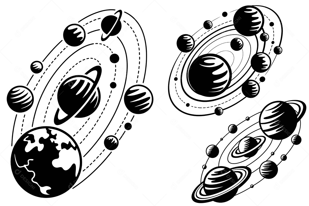 Conjunto de Sistema Solar Ilustração Vetor EPS + AI Editável