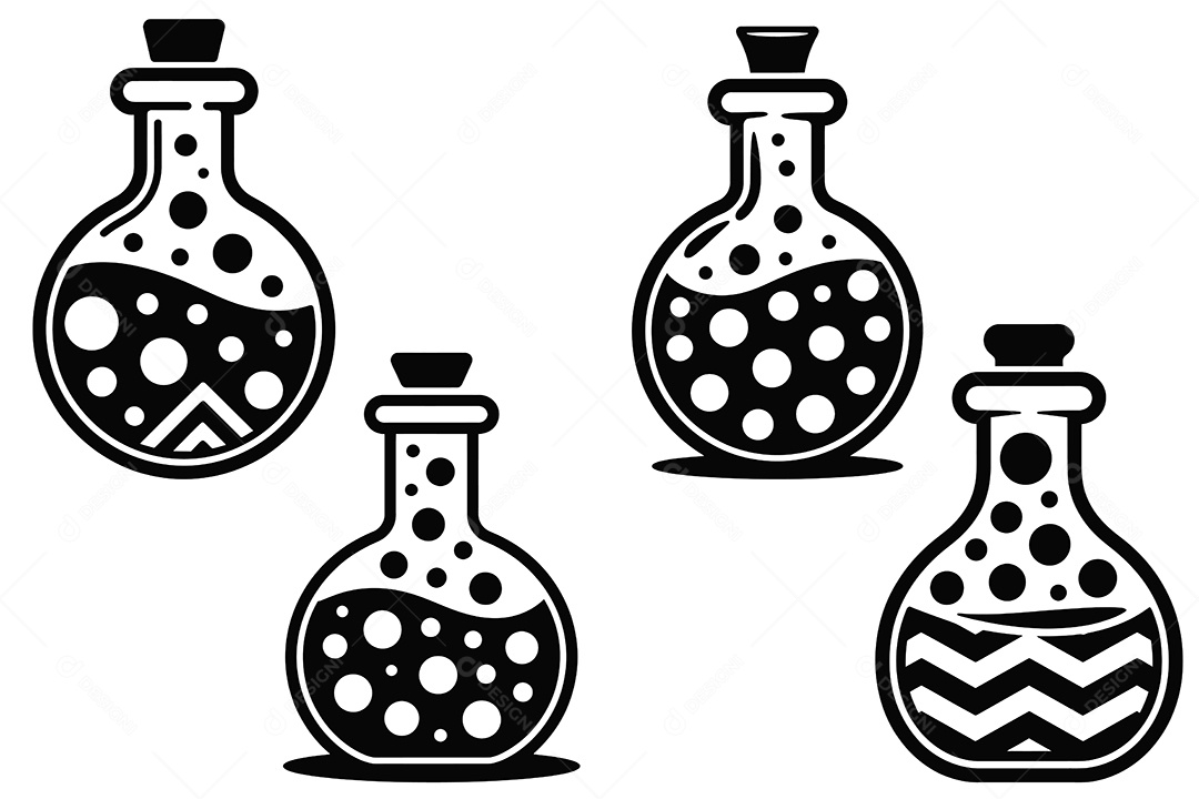 Frascos de Poção Mágica Ilustração Vetor EPS + AI Editável