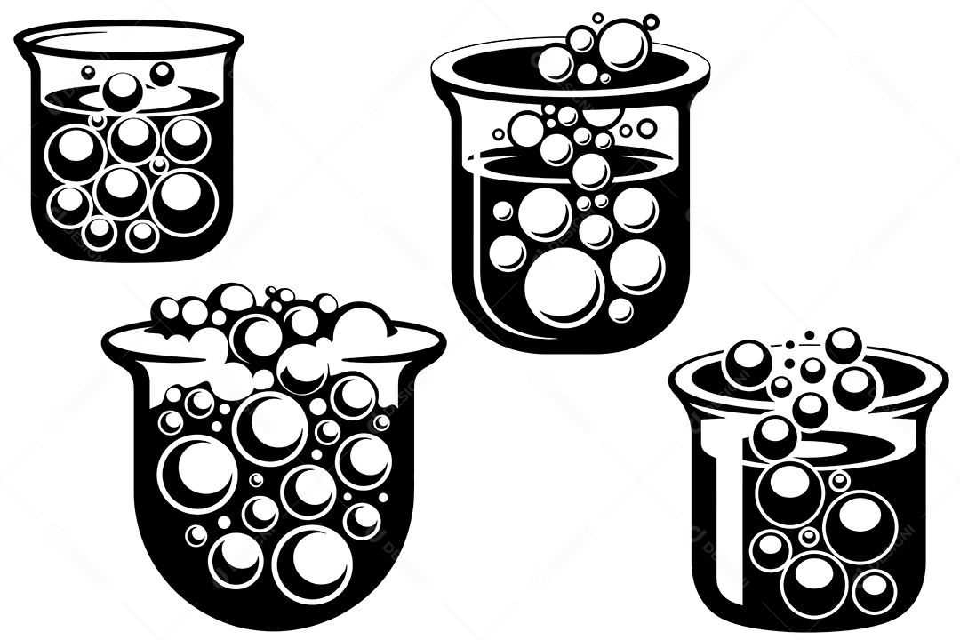 Experimento de Química com Bolhas em Béqueres Ilustração Vetor EPS + AI Editável