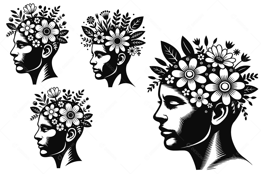 Cabeças de Fores Ilustração Vetor EPS + AI Editável