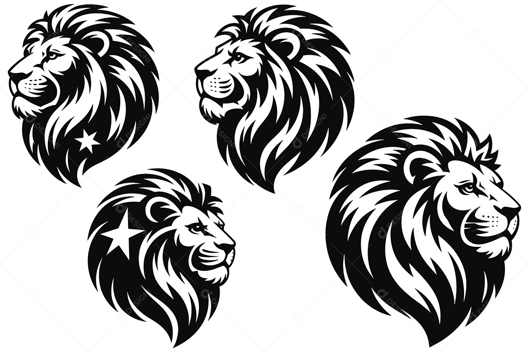 Coleção de Logotipo de Cabeça de Leão Ilustração Vetor EPS + AI Editável