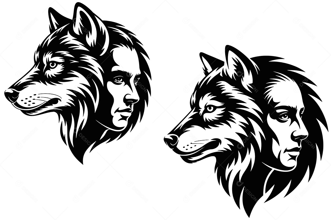 Conjunto de Silhuetas de Homem Lobo Ilustração Vetor EPS + AI Editável