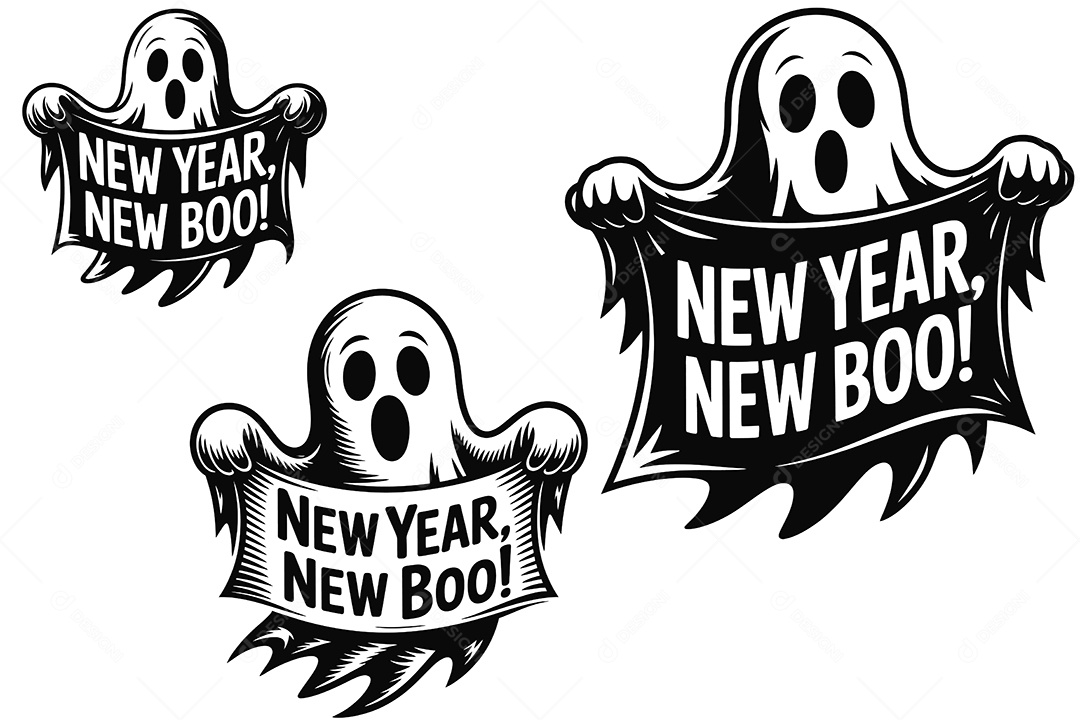 Fantasmas com a Frase Ano Novo Vida Nova Ilustração Vetor EPS + AI Editável