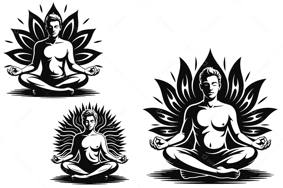 Meditação Lótus Ilustração Vetor EPS + AI Editável