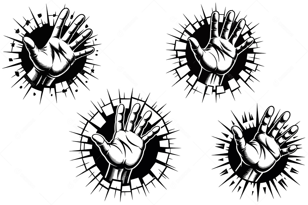 Mãos a Sair de Superfícies Rachadas Ilustração Vetor EPS + AI Editável