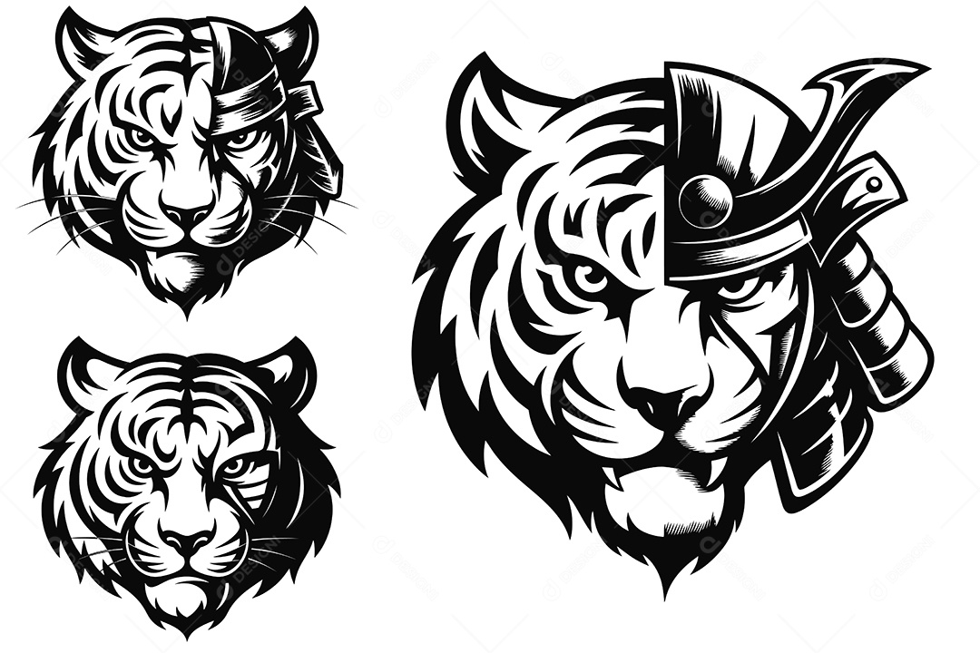 Tigre Samurai Ilustração Vetor EPS + AI Editável