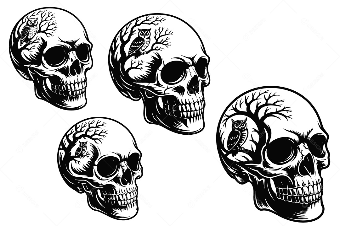 Conjunto de Caveiras Ilustração Vetor EPS + AI Editável