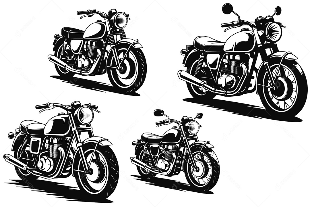 Uma Coleção de Motocicletas Clássicas Ilustração Vetor EPS + AI