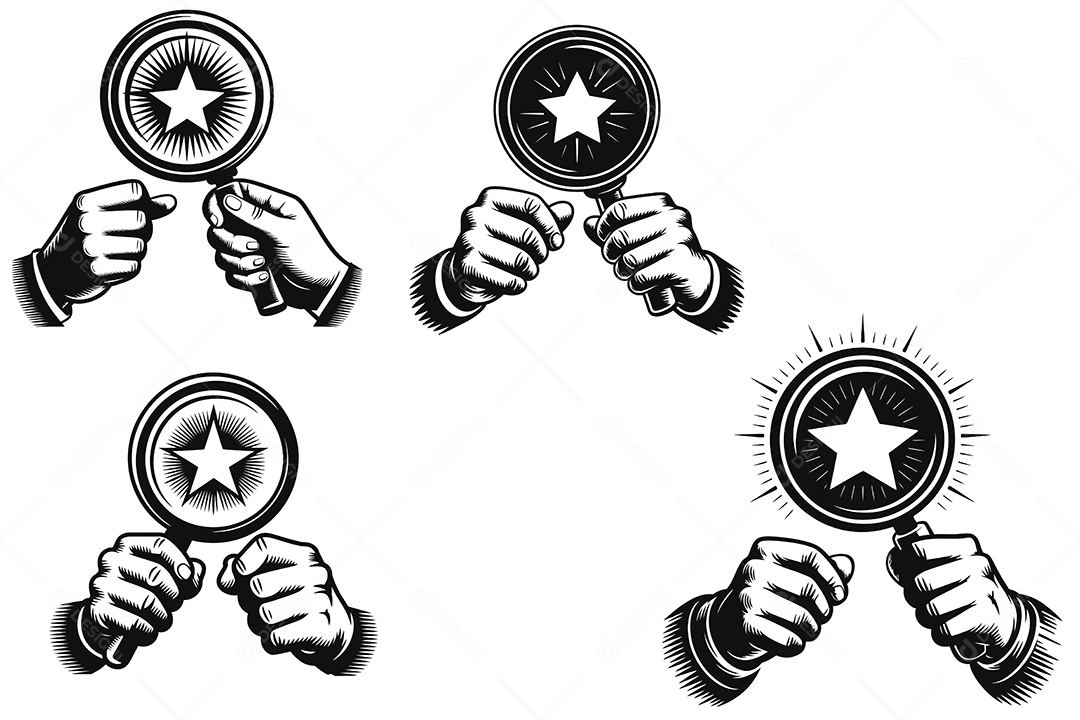 Mão Segurando Lupa e Estrela Ilustração Vetor EPS + AI