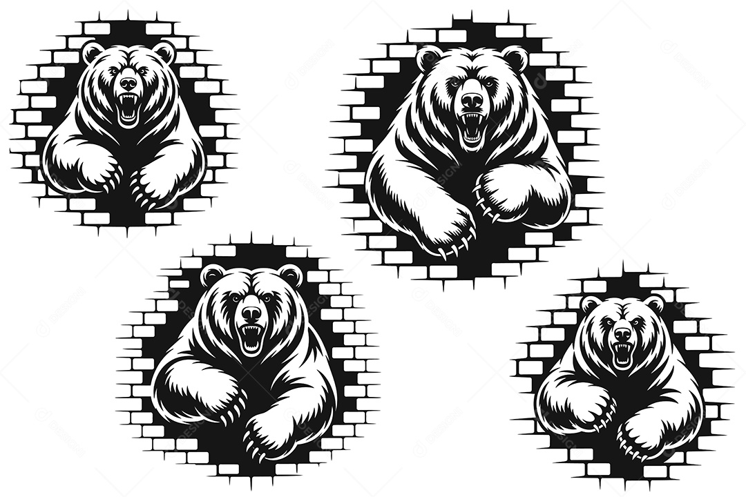 Urso em Parede de Tijolos Ilustração Vetor EPS + AI
