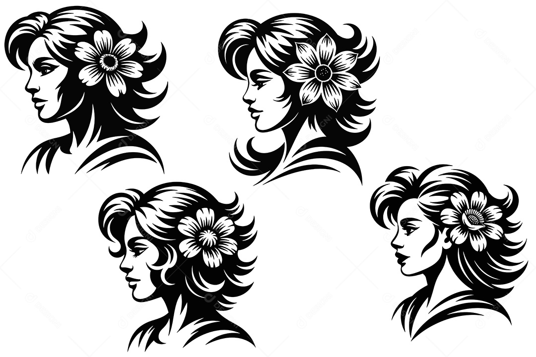 Mulher Silhueta com Floral Ilustração Vetor EPS + AI