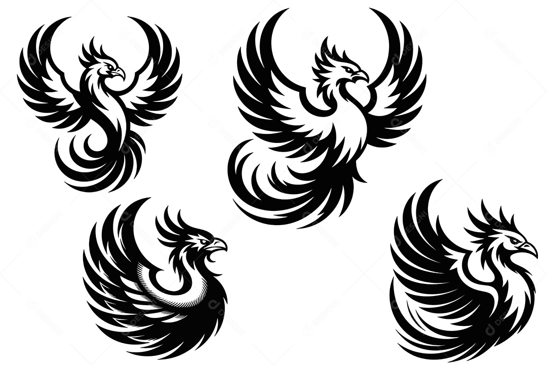 Desenho de Fênix Negra Ilustração Vetor EPS + AI