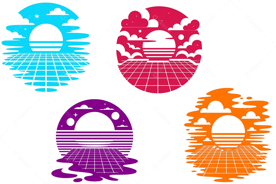 Efeito Retrô de Pôr do Sol Ilustração Vetor EPS + AI