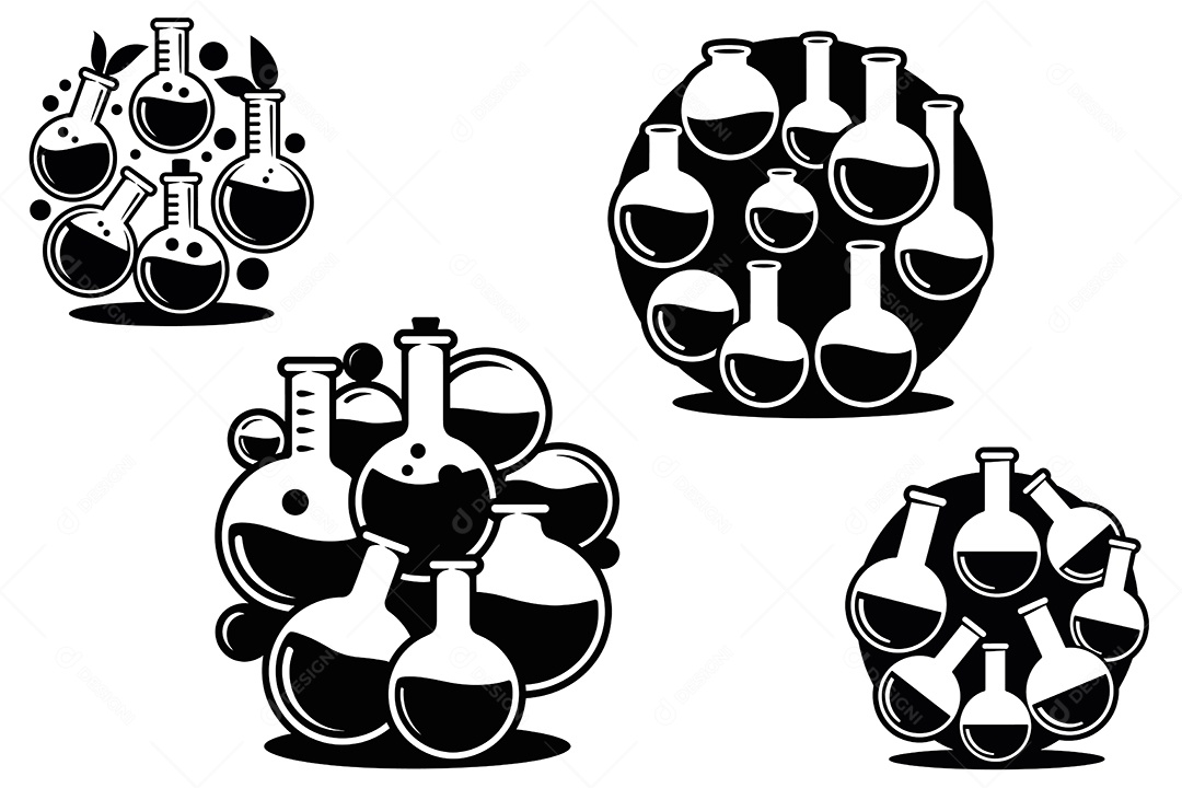 Conjunto de Frasco de Laboratório Químico Ilustração Vetor EPS + AI
