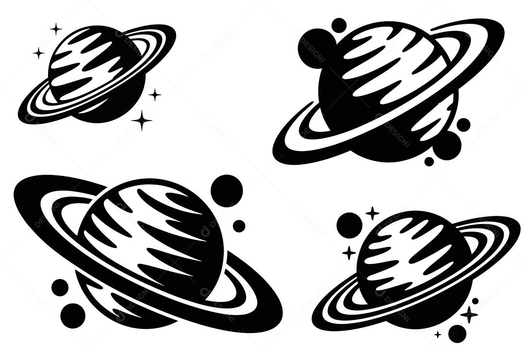 Conjunto de Planetas Saturno Ilustração Vetor EPS + AI