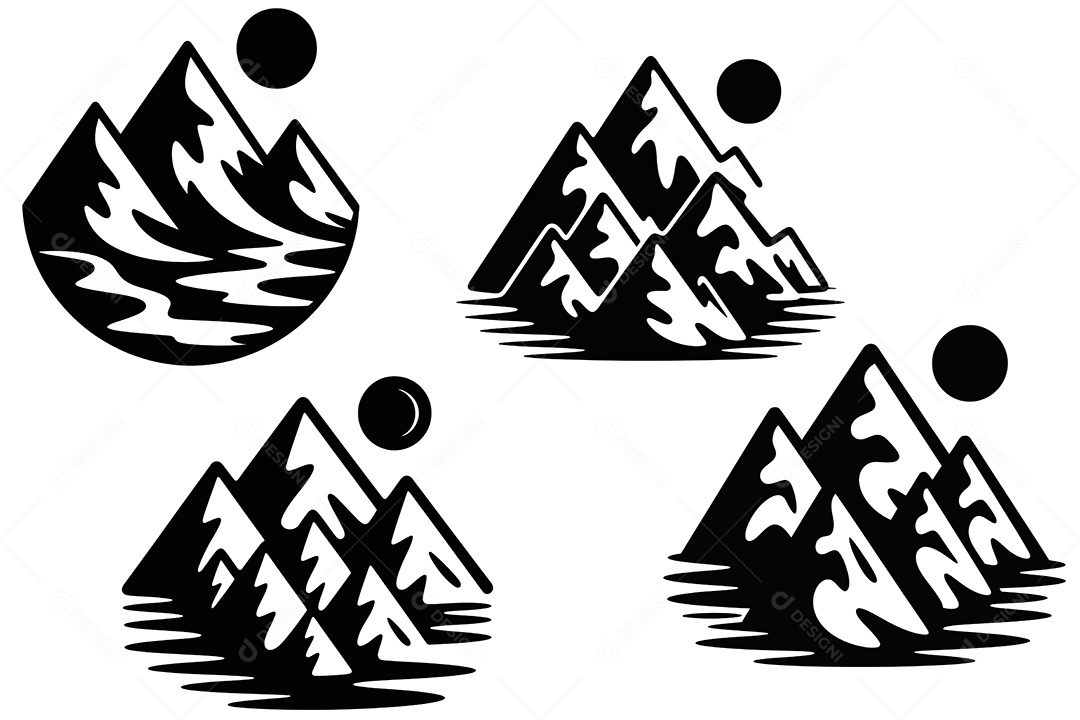 Conjunto de Montanhas Ilustração Vetor EPS + AI