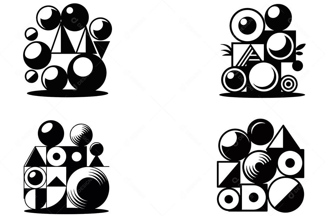 Conjunto de Formas Geométricas em Preto e Branco Ilustração Vetor EPS + AI