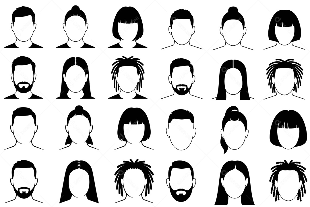 Conjunto de Perfil de Cabelos Ilustração Vetor EPS + AI