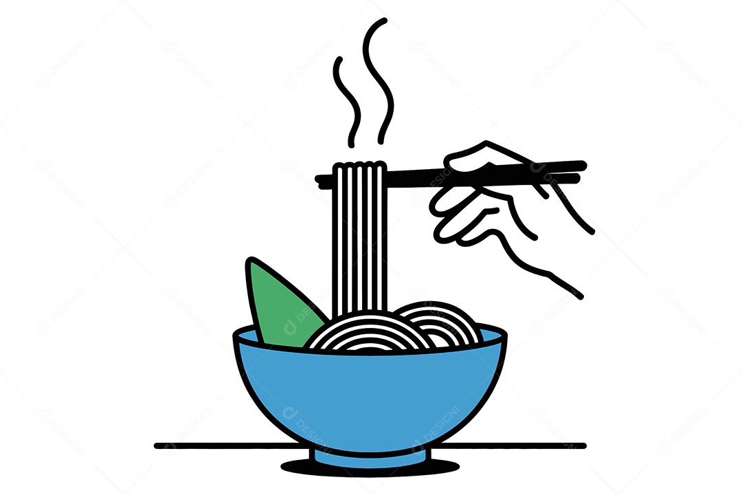 Mão Segurando um Hashi Sobre uma Tigela de Macarrão Ilustração Vetor EPS + AI