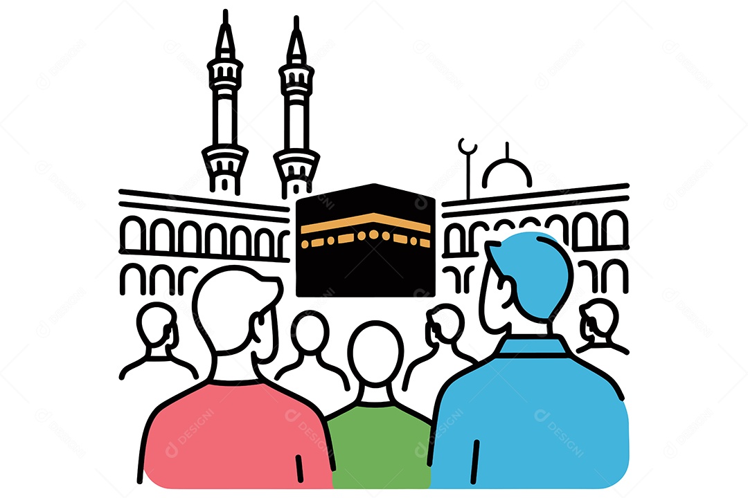 Hajj Peregrinação uma Viagem Para Meca Ilustração Vetor EPS + AI
