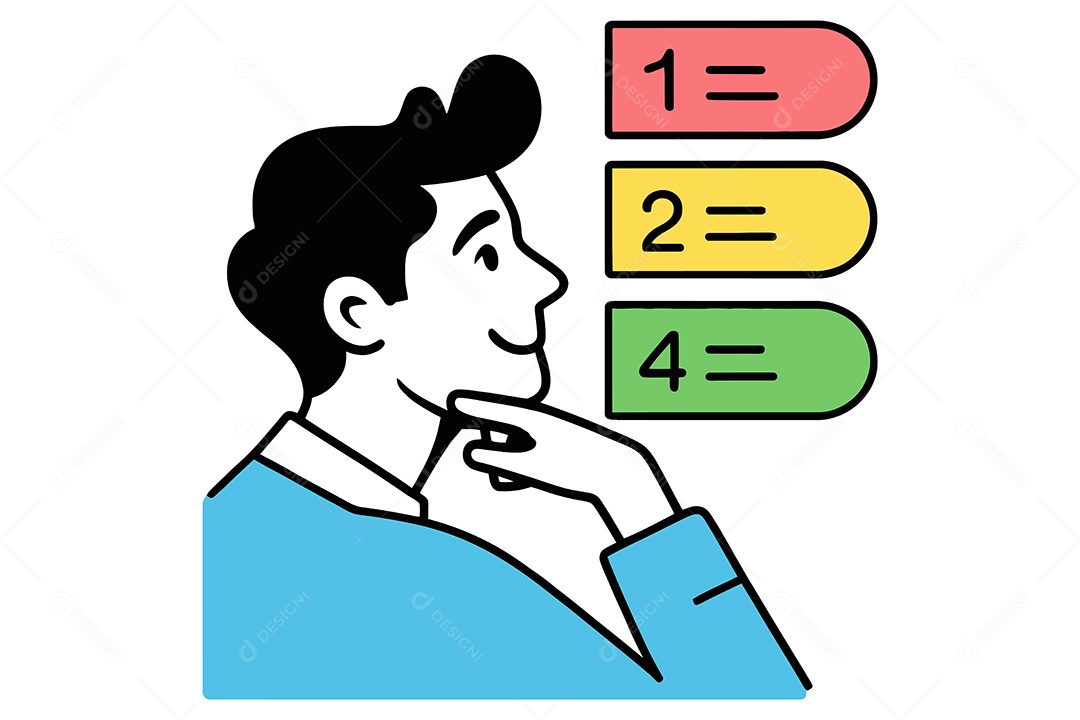 Homem Pensando com Caixas de Texto Contendo Números Ilustração Vetor EPS + AI