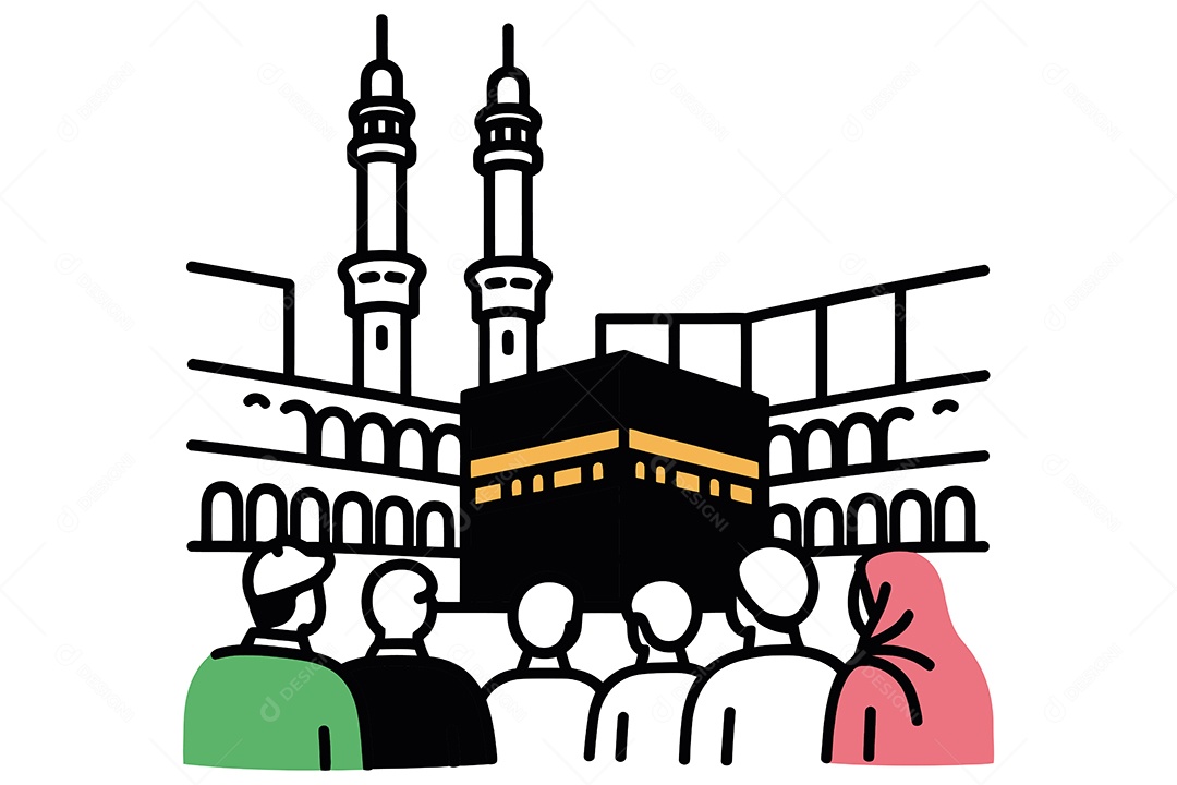 Hajj Peregrinação Meca Ilustração Vetor EPS + AI