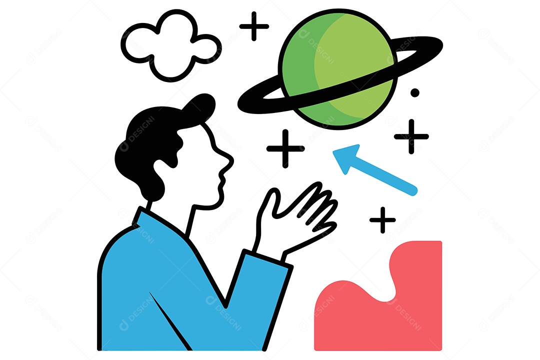 Homem Observando Planeta Ilustração Vetor EPS + AI