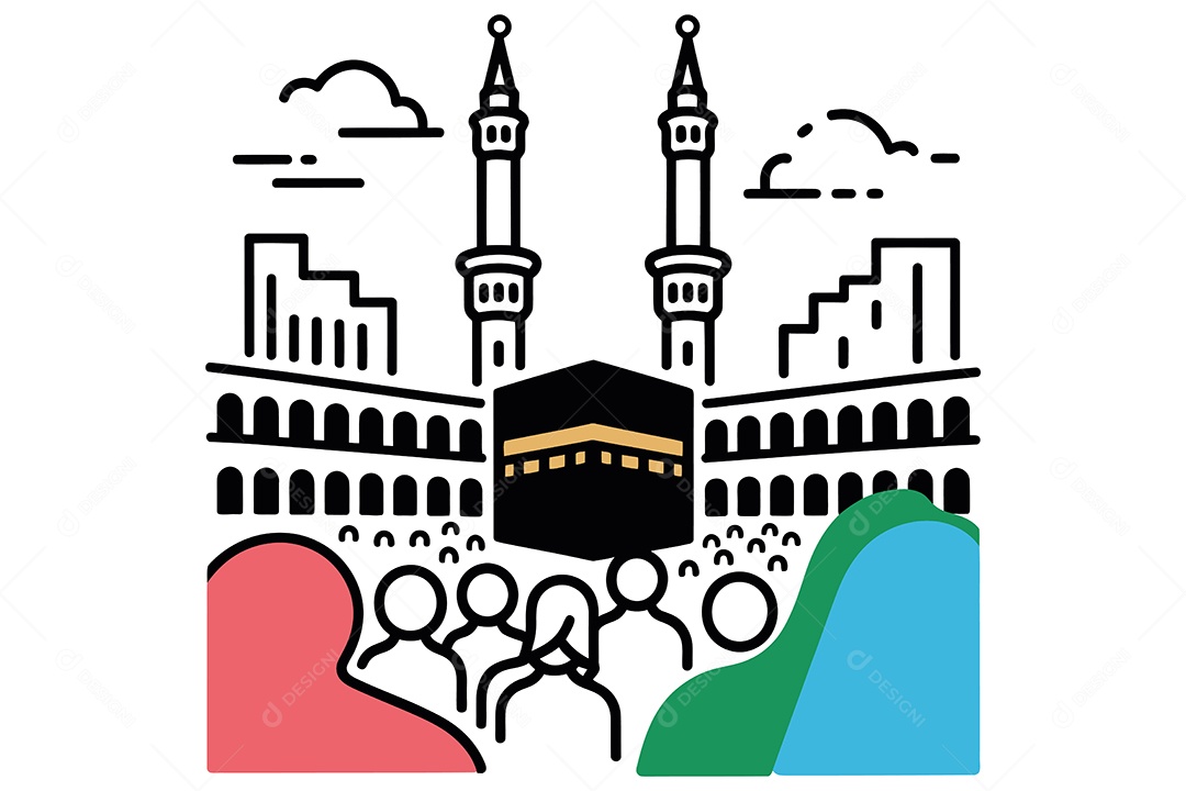 Hajj Peregrinação Meca Ilustração Vetor EPS + AI