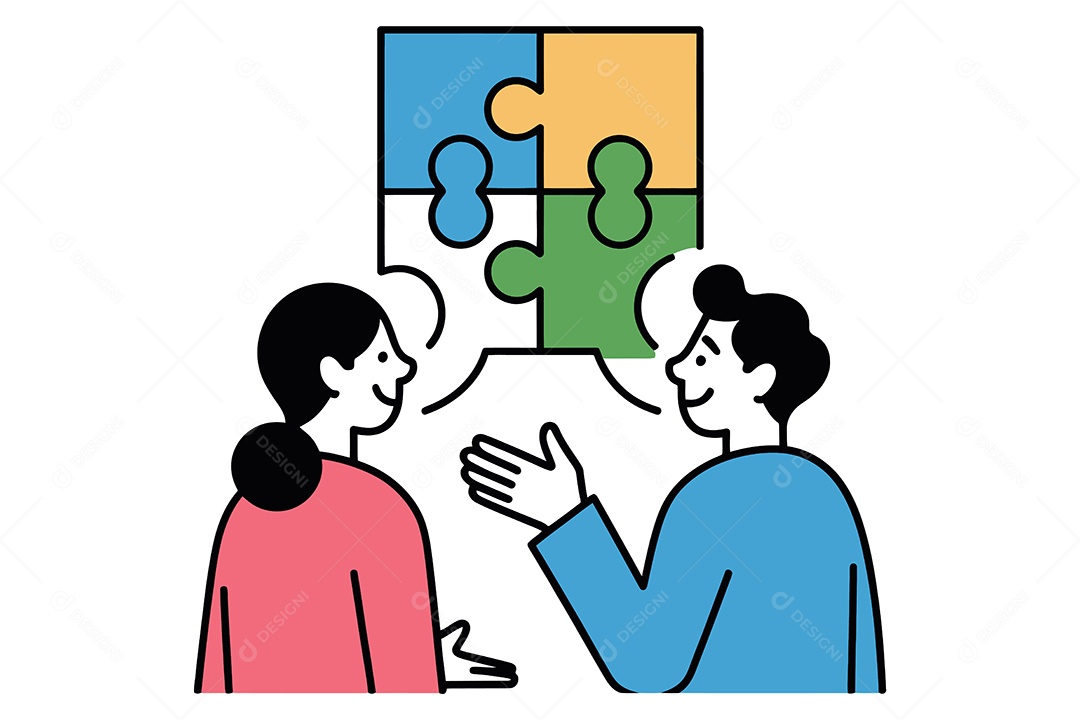 Pessoas Conectando Duas Peças de Quebra Cabeça Ilustração Vetor EPS + AI