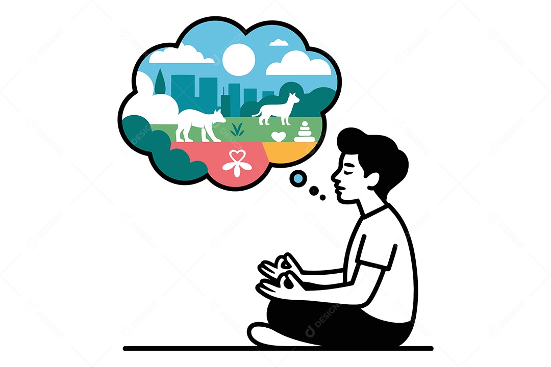 Pessoa Meditando e Sonhando com um Ambiente Ilustração Vetor EPS + AI