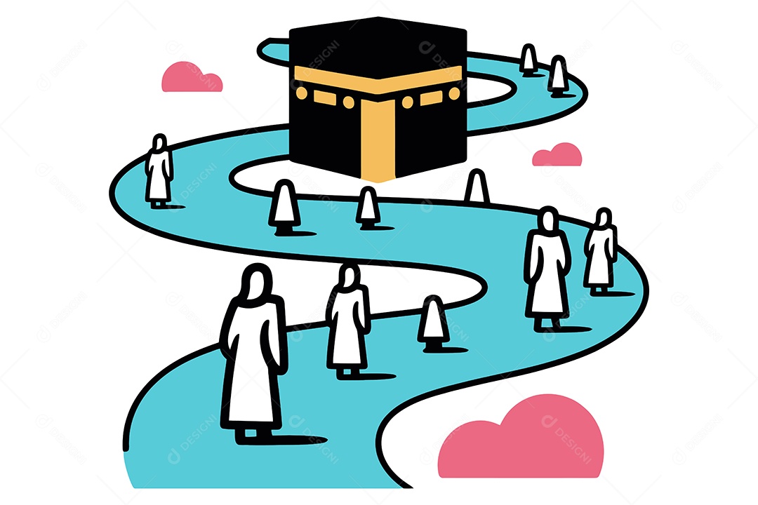 Hajj Peregrinação uma Viagem Para Meca Ilustração Vetor EPS + AI
