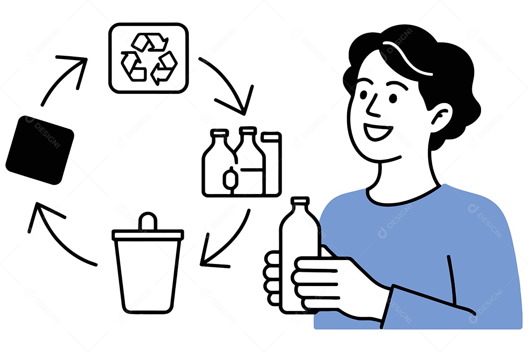 Mulher Segurando uma Garrafa Ilustração Vetor EPS + AI