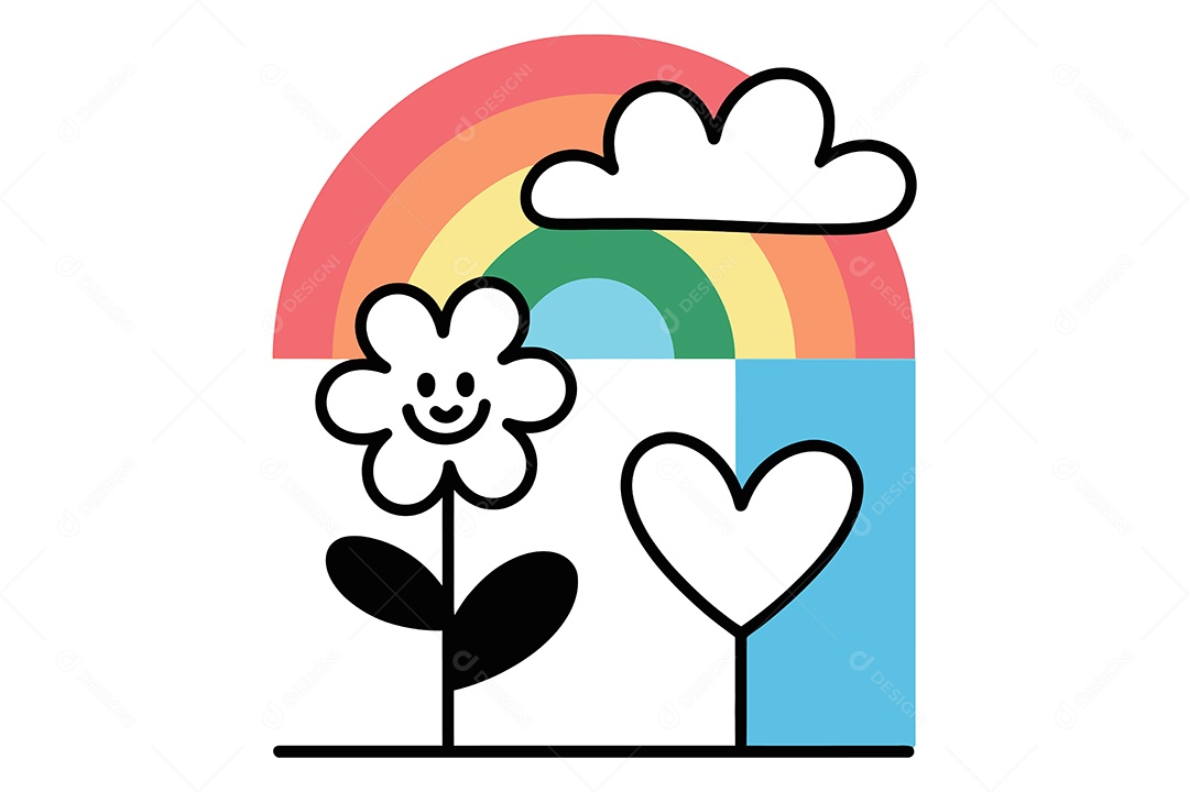 Flor e Arco Íris Ilustração Vetor EPS + AI