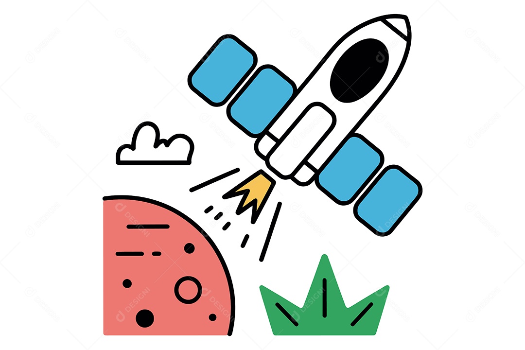 Foguete Decolando Ilustração Vetor EPS + AI