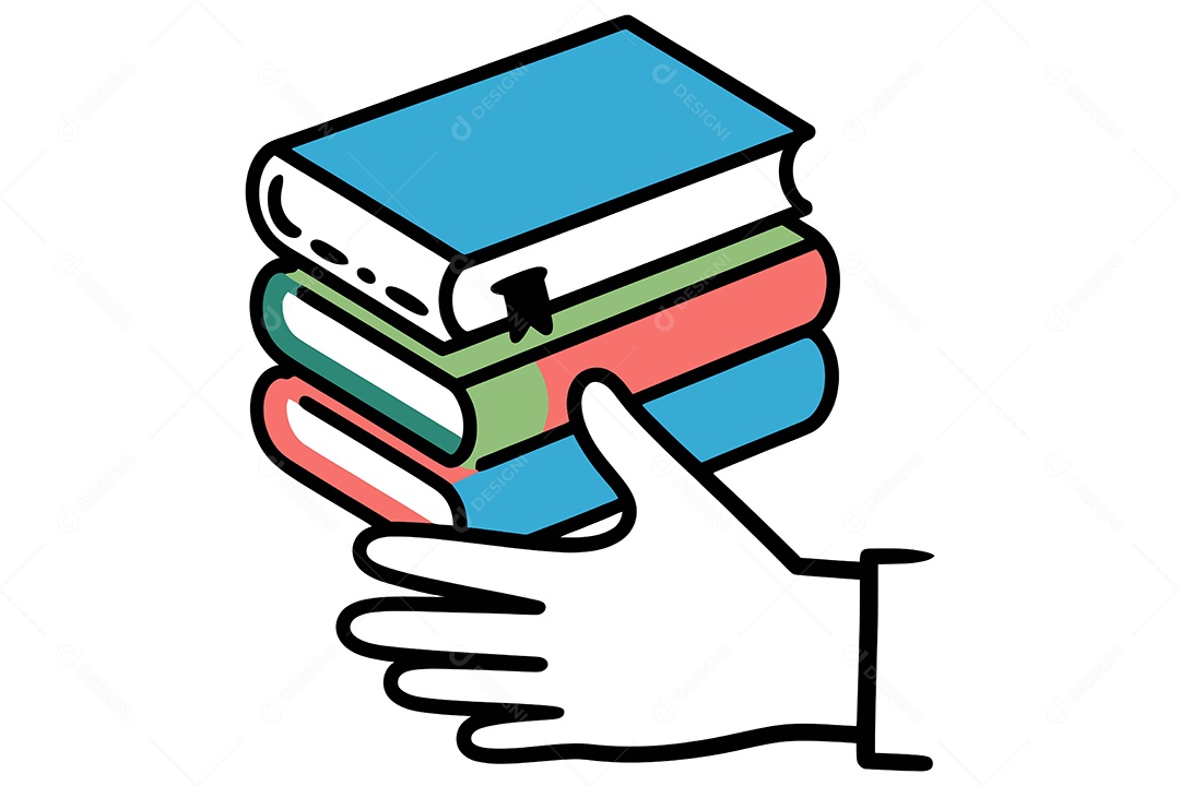 Mão Segurando uma Pilha de Livros Ilustração Vetor EPS + AI