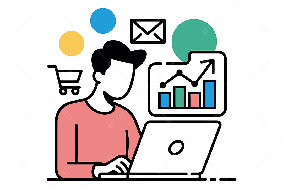 Homem Fazendo Análise de Dados Ilustração Vetor EPS + AI