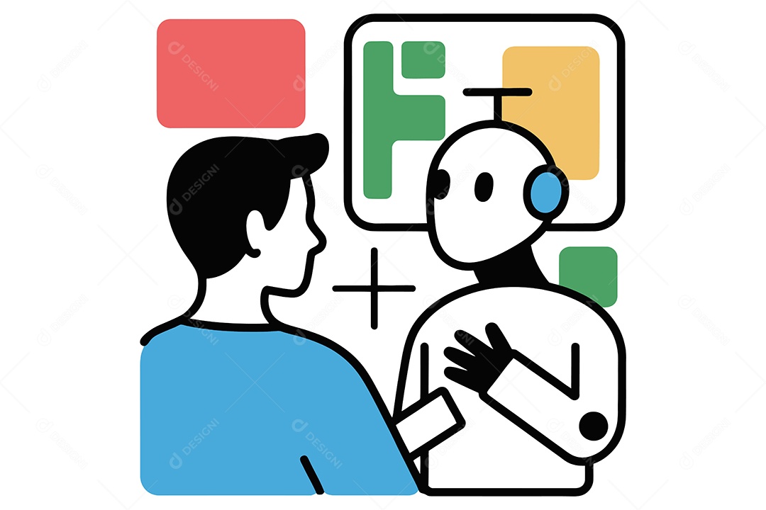 Ínteração Entre um Ser Humano e um Robô Ilustração Vetor EPS + AI